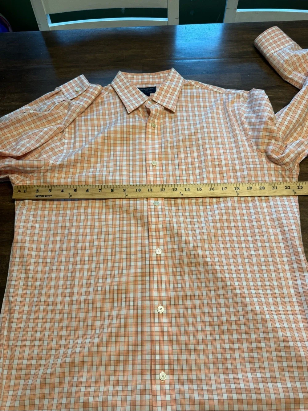 Banana Republic Men’s Orange White Plaid Long Sleeve Button Up Shirt SZ L Preppy